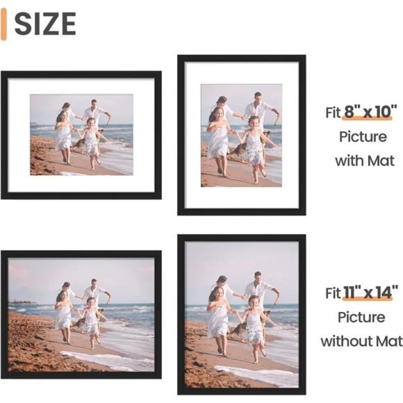 11x14 Picture Frame Set of 5 Display Pictures 8x10 with Mat or 11x14 Without Mat - Picture 3 of 6